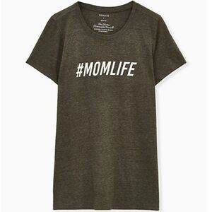 NWT TORRID 00 10W #momlife Crew Tee Triblend Olive M/L Short Sleeve slim fit gra